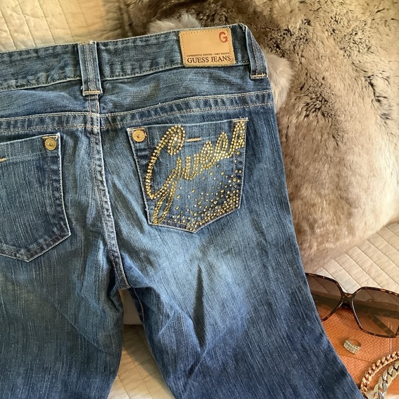 Guess Denim - 🌟 Y2K Guess boot cut gold bling logo 28” med wash jeans low rise zipper fly